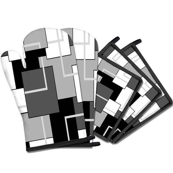 MCALK 5 Pcs Geometric Gray Oven Mitts and Pot Holders