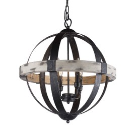 Castello Black Aspen Wrought Iron Globe Wood 4 Light Dia 20''' Chandelier