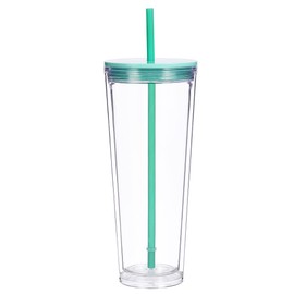 Alohastarttg 24oz Tumbler with Lid and Straw, Leak Proof and Double Wall Insulated Reusable Plastic Cups,Travel Reusable Iced Coffee Cup,BPA-Free,Fits in Cupholders (1, Cyan)