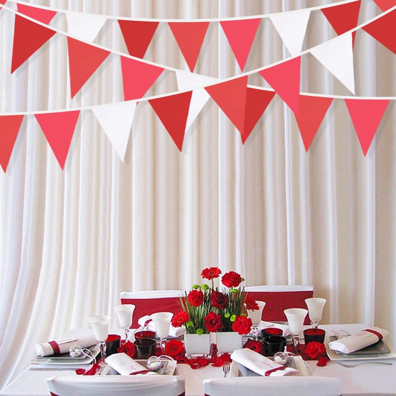 32Ft Red Party Decorations Gradient Red Pennant Banner Flag Fabric