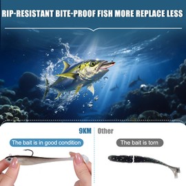9KM DWLIFE Soft Rubber Fishing Lures Set 6PCS Lifelike with 3D Eyes T Tail and Sharp Barbed Hook for Bass Trout Pike Walleye in Freshwater Saltwater