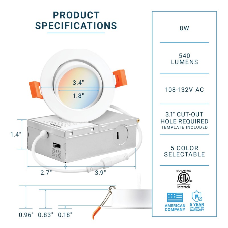 PARMIDA (12 Pack) 3 Inch 5CCT Ultra-Thin LED Adjustable Gimbal