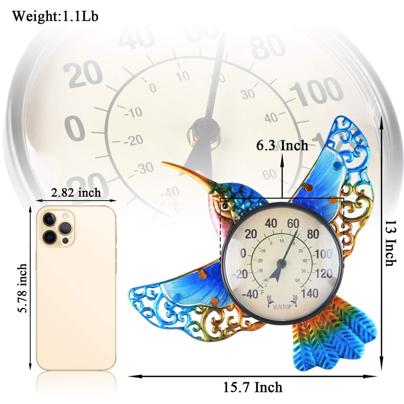 Thermometer Indoor Outdoor Patio Weather Thermometer Wall Hummingbird No Battery