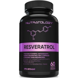 Nutratology Nutratology Resveratrol Supplement - 600MG Per 2 Capsules - Antioxidant Supplement - Anti Aging Trans Resveratrol - Increases Cardiovascular Health, Cell Regeneration+Hair Growth - 60 Caps