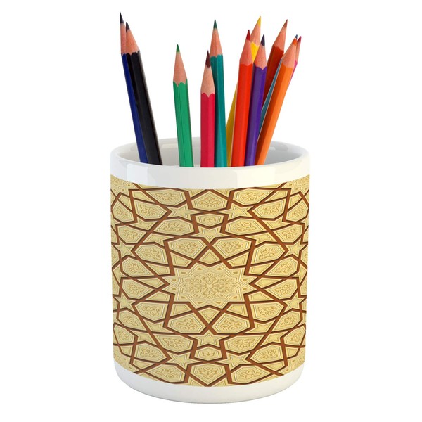 Ambesonne Antique Pencil Pen Holder, Star Shapes on Retro Design