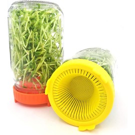 Zerodis Kit de Cultivo de Microvegetales con Pantalla de Frijol de 4 Uds., Fácil de Enjuagar y Escurrir, Tapas de Almacenamiento de Plástico de Colores, Tapas de Germinación para Frascos (Amarillo)