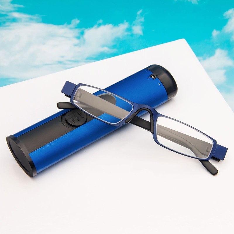 [REAVEE] 老眼鏡 メタル デザインケース付き 軽量弾性TR90フレーム コンパクト ポケットに収納 男女兼用 おしゃれ 度数