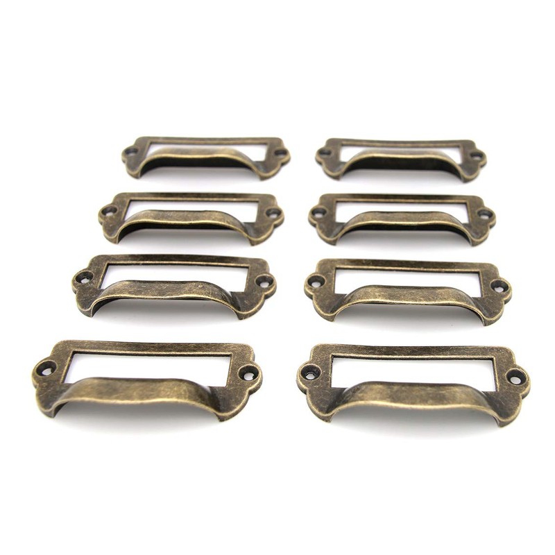 LXZ 8 PCs Antique Brass Card Holder Drawer Pull/Label Tag