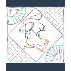Olympus Co. Japan Sashiko Pre-printed Sampler -Washout Stitching Lines-Ukiyo-e Beauty # 2084-Navy