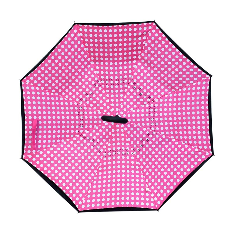 Parquet Pink Polka Dot Double Layer Inverted Umbrellas - C