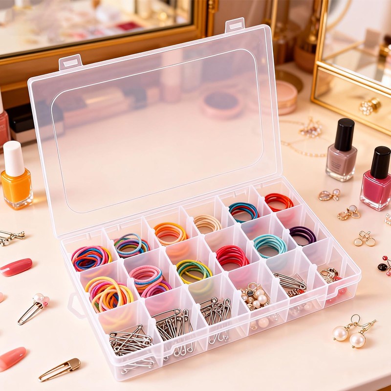 MUFUSHAN Transparent PP Case 18 Compartments with Dividers Removable Plastic