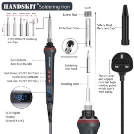 Electronics Soldering Iron Kit, [Upgraded] Soldering Iron 220V 90W LCD Digital Portable Soldering Kit 180-480℃(356-896℉), Welding Tools with ON/Off Switch, Auto-Sleep, Thermostatic Design