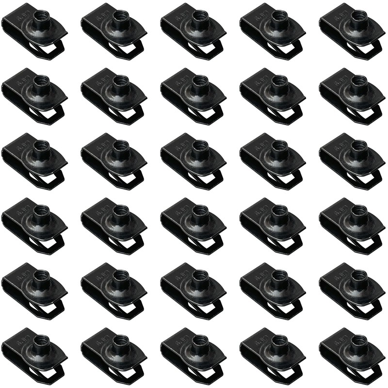 30 PCS U Nut Clips,Black Metal Clip-On Nuts,M6 Screw U-Clips