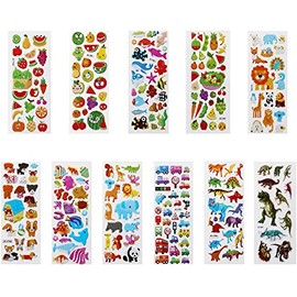 Pegatinas para Niños 500+ 3D Puffy Pegatinas, 22 Hojas Kid Stickers, Variedad de Pegatinas para Regalos Gratificantes Scrapbooking Que Incluye Animales, Peces, Dinosaurios, Números, Frutas, Aviones y Más