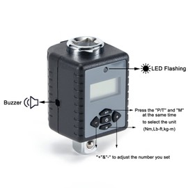 ThreeH 1/4 Inch Digital Torque Adapter (0.22-22.1ft-lb/0.3-30Nm) with Buzzer and LED Flash 1/4'' Drive Digital Torque Wrench Converter