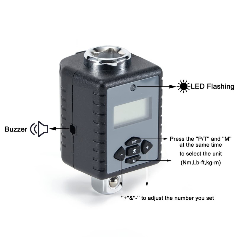 ThreeH 1/4 Inch Digital Torque Adapter (0.22-22.1ft-lb/0.3-30Nm) with Buzzer and