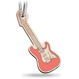 Musiker Geschenk - Gitarre Schlüsselanhänger handgemacht aus Holz, Glücksbringer, Musikinstrument, Rock E-Gitarre, E-Gitarre Musik Anhänger, Bass-Schlüsselanhänger, Rock Musik Geschenk