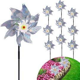 lasuroa 10pcs Reflective Pinwheels, Bird Prevention for Outside Ultra Sparkly Windmills to Deter Birds Away from Garden Yard Patio and Farm