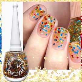 KAHSOSE Colorful Chunky Glitter Nail Polish, Quick Dry Confetti Top Coat Polish, Clear Colorful Glitter Gel Nail Polish No UV Needed, Sparkly Nail Color for Women Girls DIY Party