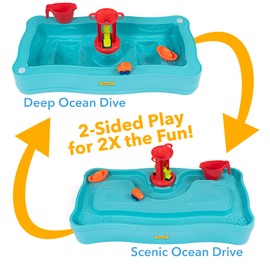 Simplay3 Carry & Go Ocean Drive 2-Sided Water Play Table for Kids with 4 Accessories - Indoor/Outdoor Toy Includes Waterwheel, Boat, Bucket, and Truck, Made in USA