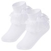 Haakong 2 Pairs Girls Dress Socks White Toddler Girls Ruffle