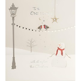 Paperlink One I Love Christmas Card - Christmas Cards with Snowman and Robins Design and Special Finishes - Single Xmas Cards with Envelope
