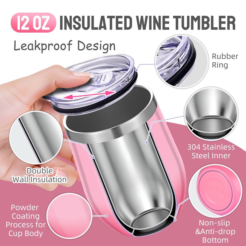 12 oz Sublimation Wine Tumblers Blanks, 4 Pack Double Wall