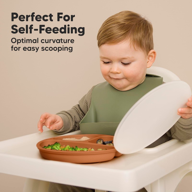 KeaBabies Suction Plates with Lids for Baby, 3pk 100% Silicone