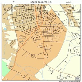 Large Street & Road Map of South Sumter, South Carolina SC - Printed poster size wall atlas of your home t