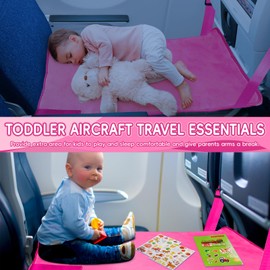 Gocozy Toddler Airplane Bed, Travel Essentials for Kids, Soft Toddler Airplane Travel Essentials with Sticker Book, Pink