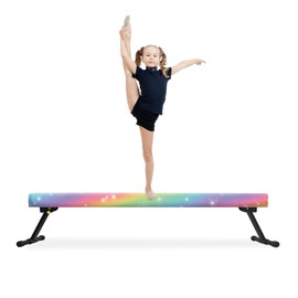 EL&IT·Wings 6ft Gymnastic Balance Beam,Adjustable High and Low Level Floor Beam - Highly Stable - Gym Practice Training Equipment for Kids Children Girls Home (Colorful)