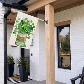 CROWNED BEAUTY St Patricks Day House Flag 28x40 Inch Double Sided for Outside Big Burlap Green Shamrocks Clovers Mason Jar Lucky Welcome Yard Holiday Flag CF727-40