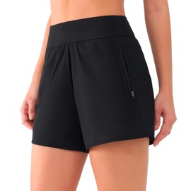 Charmo Swimming Shorts Women's Swimming Shorts High Waist Swimming Trunks Women Summer Bikini Shorts Short Board Shorts with Inner Slip Pockets, Black (black-a), M
