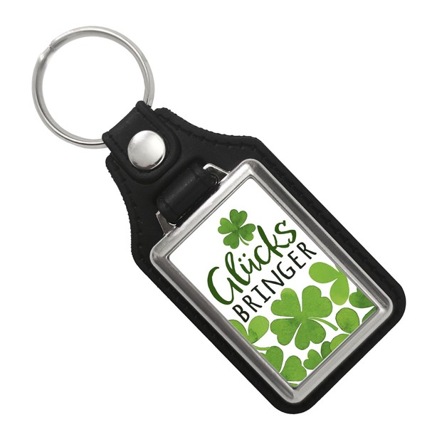 speecheese Clover Keyring with Faux Leather Pendant with Saying Lucky