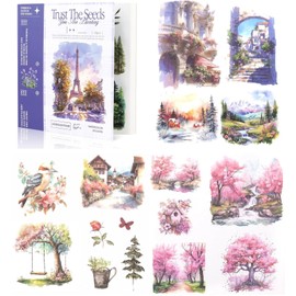 Scrapbook Stickers Set 50 Sheets Flower Nature Plant Adults Sticker Book Journaling Stickers Aesthetic Scrapbooking Supplies for Journaling Scrapbooking Decals (Landscapes)