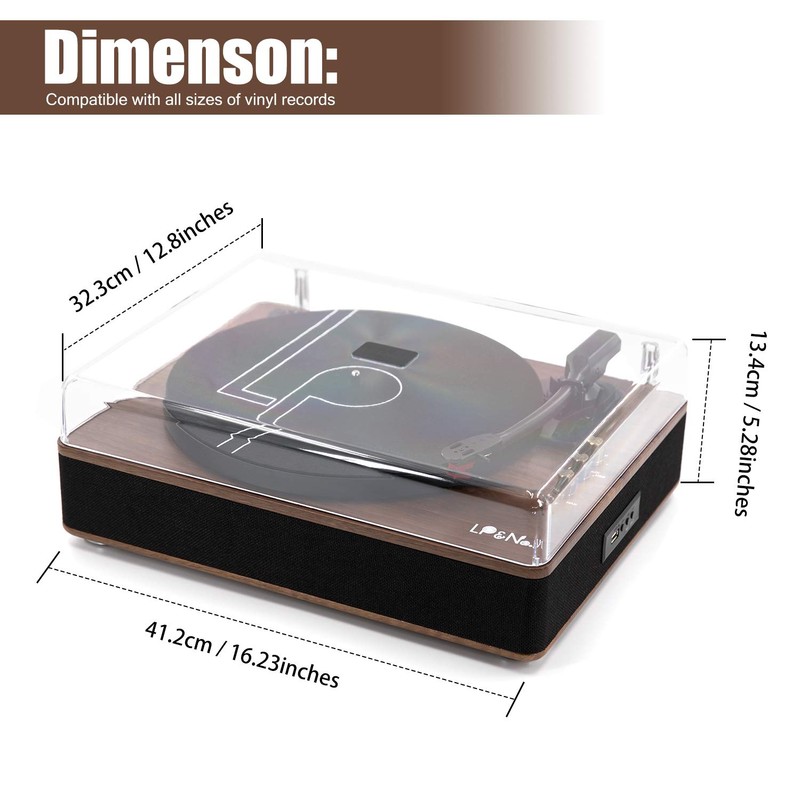 LP&No.1 Record Player with Stereo Speakers, 3-Speed Belt-Drive Turntable for