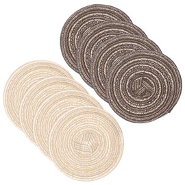 sourcing map 8 Pcs Round Woven Placemats, 4.3 Inch Braided Washable Placemat Heat Resistant Decorative Place Mat for Kitchen Dining Table Countertop, Coffee/Khaki