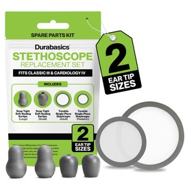 Durabasics Classic 3, Cardiology 3 & Cardiology 4 Accessories Kit for Littmann Stethoscope Replacement Parts & Littmann Stethoscope Parts - Fits Classic III, Cardiology III & IV - Grey