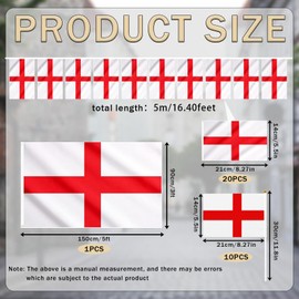 31 Pack England St Georges Flags Bunting Set for St. George's Day Decorations, Handheld Small Flags and England Flag 5ft x 3ft for Six Nations Rugby Party Decoration