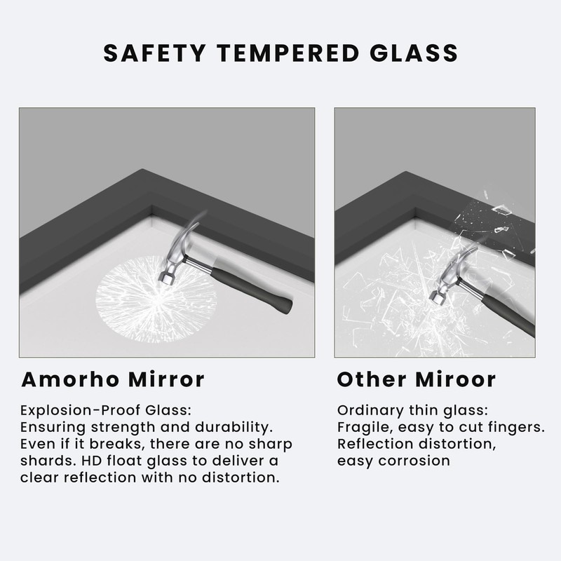 Amorho Black Bathroom Mirror, 24x36 Inch Thick Metal Framed Wall