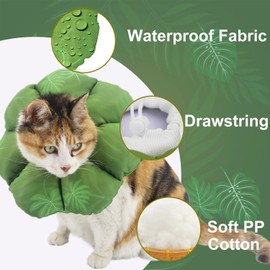 QIYADIN Cat Soft Cone Collar, Adjustable Cat Recovery Cones to Stop Licking Wounds, Waterproof Pet Elizabethan Recovery Collar for Cats After Surgery (Green Leaf, S)