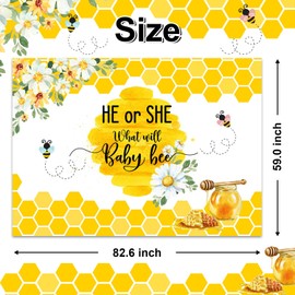 Mocsicka Honey Bee Gender Reveal Backdrop What Will Baby Bee Gender Reveal Background Honeycomb He or She Gender Reveal Party Decoration Banner Photo Booth Props (7x5ft)