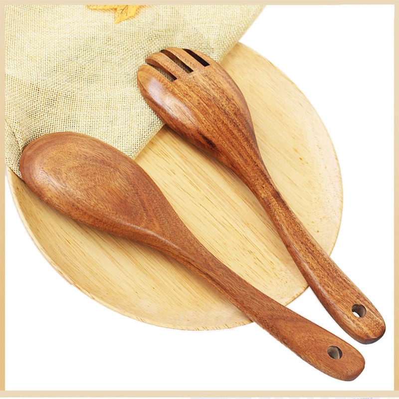 2 Pieces Wood Salad Servers for Nonstick Cookware Kitchen Wooden