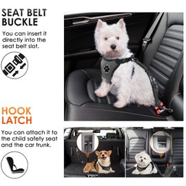 AUTOWT Dog Seat Belt, 2 in 1 Latch Bar Attachment Dog Car Seatbelt Metal Buckle Elastic Bungee Buffer Reflective Nylon Belt Tether Connect to Dog Harness for Pet Safety in Vehicle Travel Daily Use