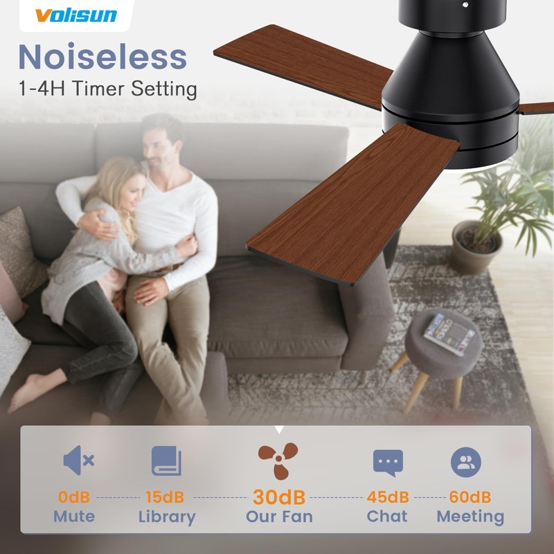 VOLISUN Ceiling Fan with Lights, 42 inch Low Profile Ceiling