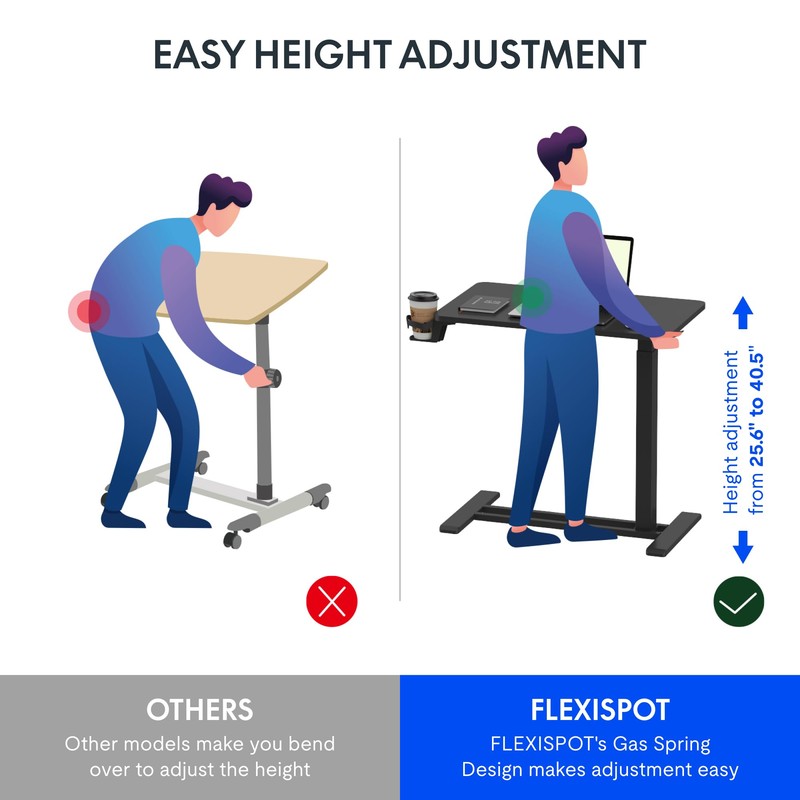 FLEXISPOT Mobile Standing Desk with Wheels Pneumatic Laptop Desk Rolling