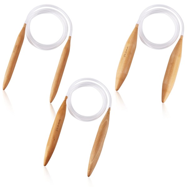 3pcs Wooden Circular Knitting Needles Interchangeable Knitting Needles Set 24inch
