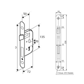 Yale Mortice Lock with Key 50mm Axle Chest 135mm - Y55R-A50/B/SC - Reversible Latch Round Gauntlet - Interior Door for Communication Bedroom Office White Keys Included