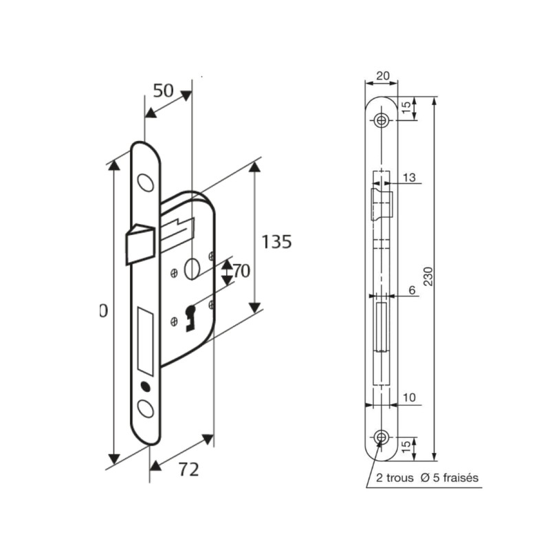 Yale Mortice Lock with Key 50mm Axle Chest 135mm -