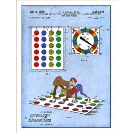 Studio 21 Graphix 1969 Twister Game Patent Print Colorized Art Poster UNFRAMED Light Blue 18" X 24"